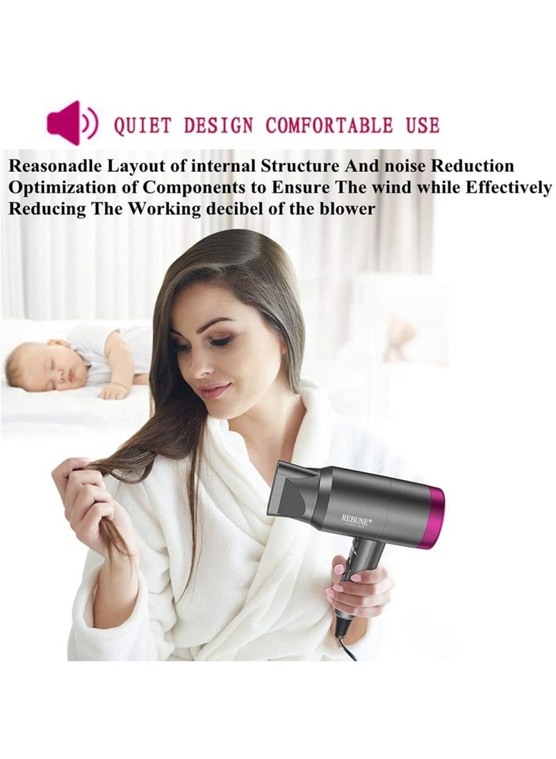 REBUNE - Hair Dryer 1800W Powerful AC Motor Fast Drying Ionic Hair Dryer with 2 Speed 3 Heat Setting Grey - Image 1