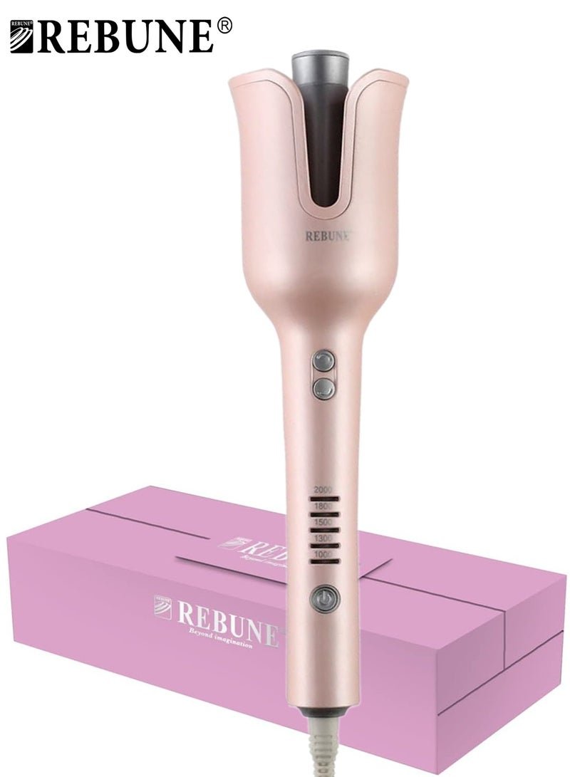ريبون RE-2082 Pink Auto Hair Curler Automatic Curling Iron Wand 1 inch Ceramic Barrel with 5 Adjustable Temp up to 450℉ Anti-Stuck for Styling  - Image 1