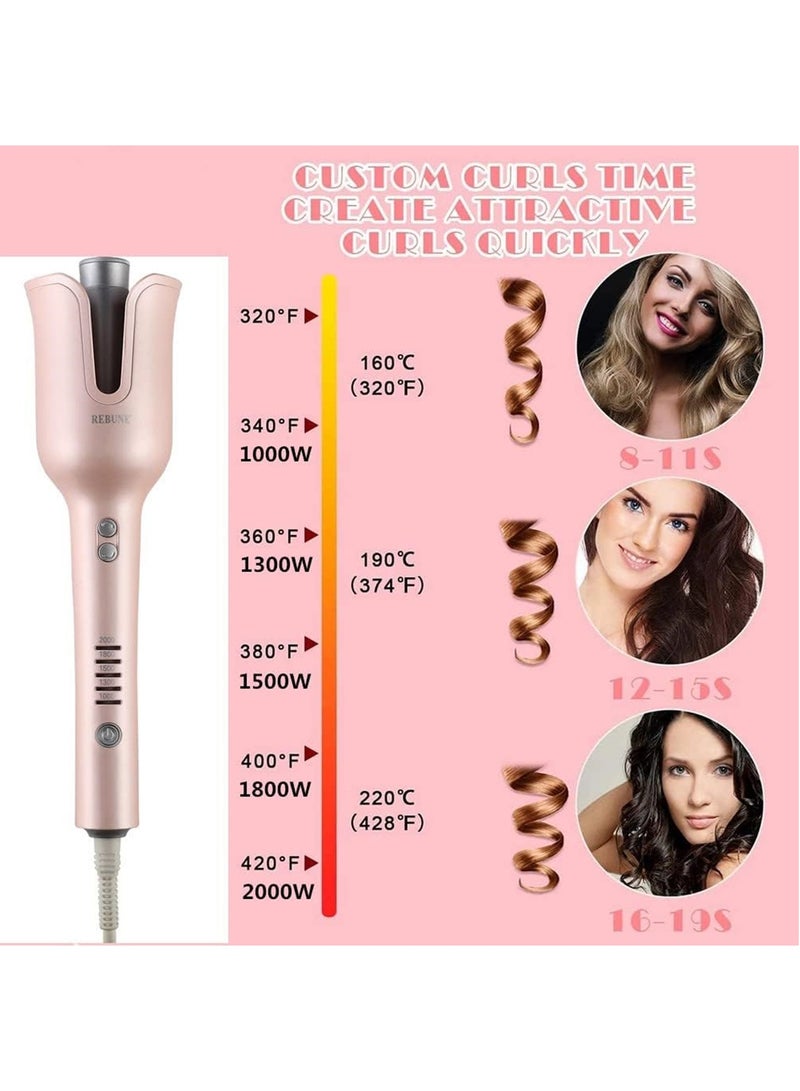 ريبون RE-2082 Pink Auto Hair Curler Automatic Curling Iron Wand 1 inch Ceramic Barrel with 5 Adjustable Temp up to 450℉ Anti-Stuck for Styling  - Image 3