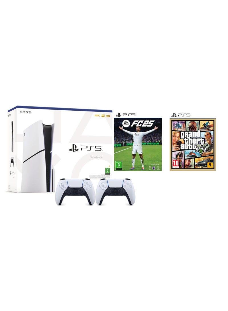 Sony - PlayStation 5 Slim Disc Console KSA Version With Extra Controller Grand Theft Auto V (Intel Version) And EA FC 25 - Image 1