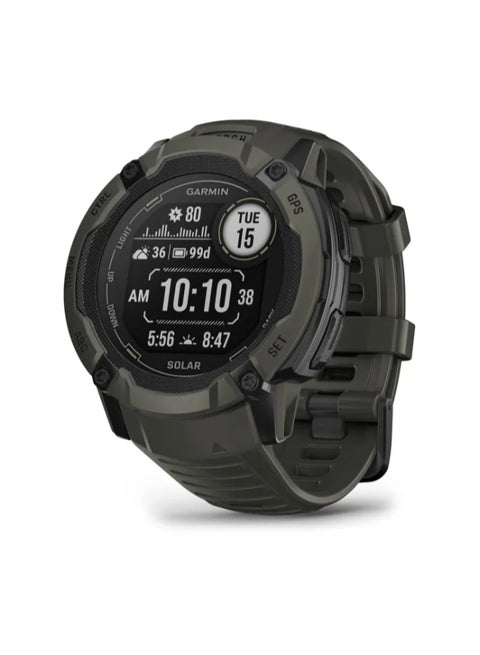 Instinct 2X Solar - 50 Mm - Up To 40 Days Of Battery Life - 1.1" Inch Monochrome Display, Scratch Resistant, Power Glass, Heart Rate Monitor, Stress Tracking, Solar Charging, Built In Led Flashlight, Ios And Android Compatible Moss