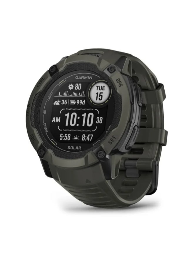 GARMIN Instinct 2X Solar - 50 Mm - Up To 40 Days Of Battery Life - 1.1" Inch Monochrome Display, Scratch Resistant, Power Glass, Heart Rate Monitor, Stress Tracking, Solar Charging, Built In Led Flashlight, Ios And Android Compatible Moss  - Image 1