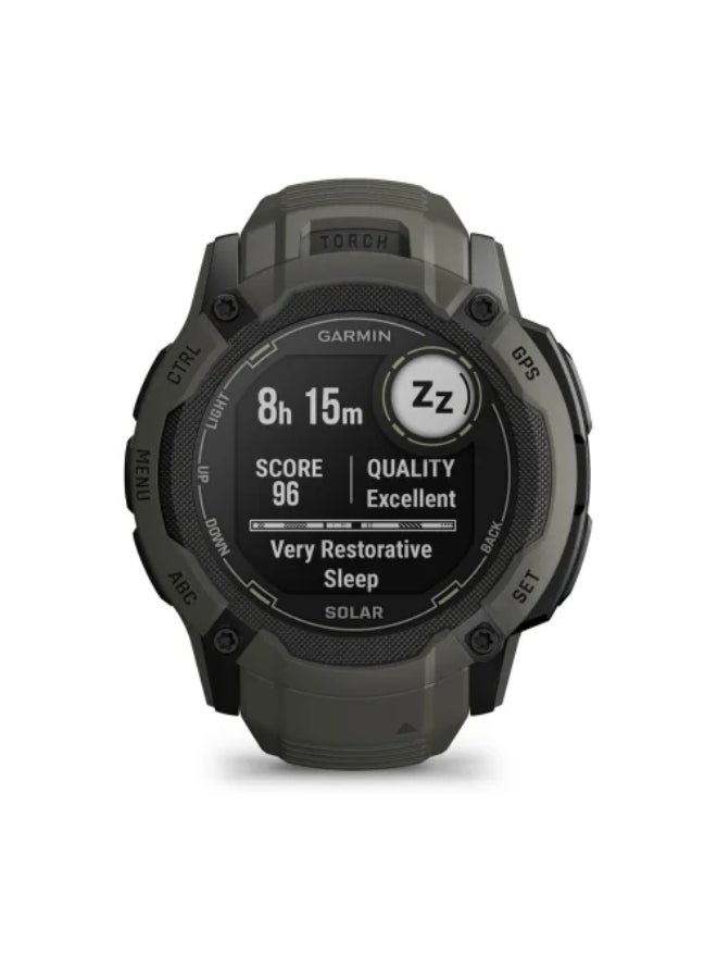 GARMIN Instinct 2X Solar - 50 Mm - Up To 40 Days Of Battery Life - 1.1" Inch Monochrome Display, Scratch Resistant, Power Glass, Heart Rate Monitor, Stress Tracking, Solar Charging, Built In Led Flashlight, Ios And Android Compatible Moss  - Image 3