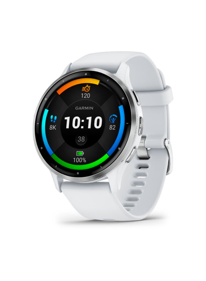 GARMIN - Venu 3 - 45 Mm - Up To 14 Days Of Battery Life - 1.4" Inch Amoled Display, Scratch Resistant, Corning Gorilla Glass 3, Heart Rate Monitor, Stress Tracking, Built In Sports App, Built In Microphone, Ios And Android Compatible Silver - Image 1