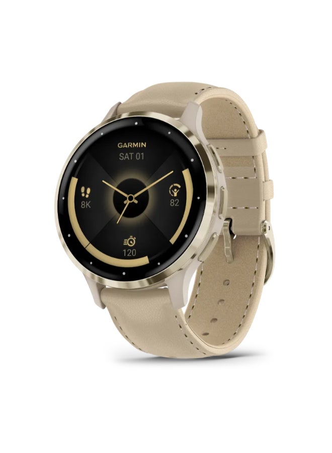 GARMIN - Venu 3S - 41 Mm - Up To 10 Days Of Battery Life - 1.2" Inch Amoled Display, Scratch Resistant, Corning® Gorilla® Glass 3, Heart Rate Monitor, Stress Tracking, Built In Sports App, Built In Microphone, Ios And Android Compatible Soft Gold - Image 1