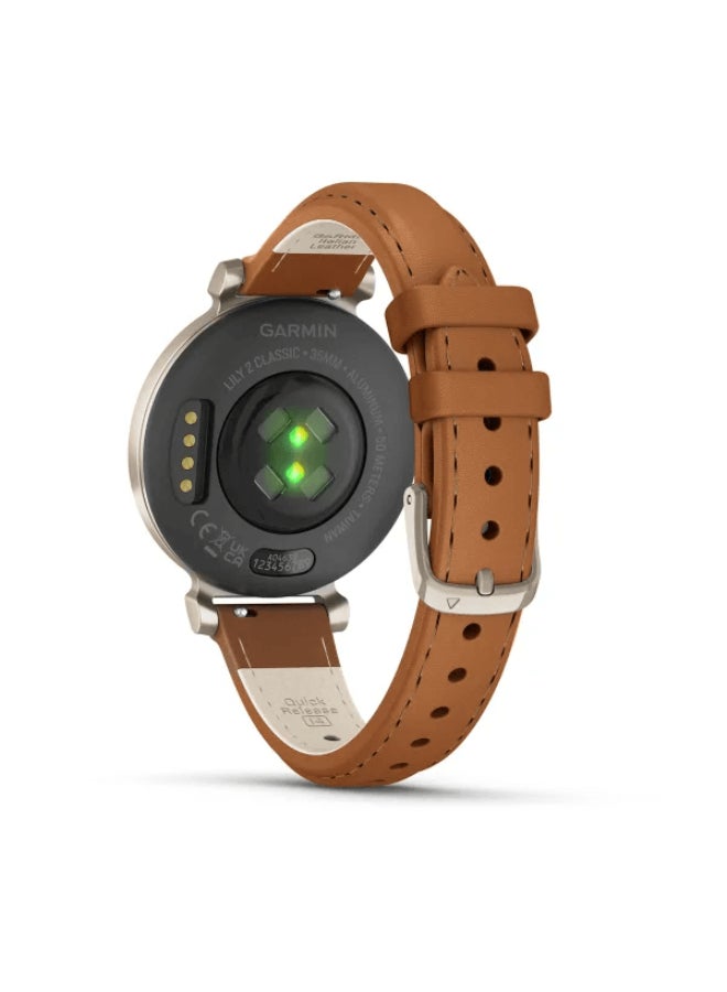 GARMIN - Lily 2 Classic - 35.4Mm - Up To 5 Days Of Battery Life - 0.84" Inch Lcd Display , Corning Gorilla Glass 3, Heart Rate Monitor, Stress Tracking, Smart Notification, Tap To Pay, Ios And Android Compatible Cream Gold - Image 1