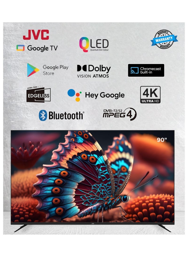 جي في سي - 90 Inch Edgeless 4K UHD QLED Official Google TV smart TV With Dolby Vision Atmos, Bluetooth Remote with Voice commands- 2024 model LT-90NQ7155 Black - Image 1