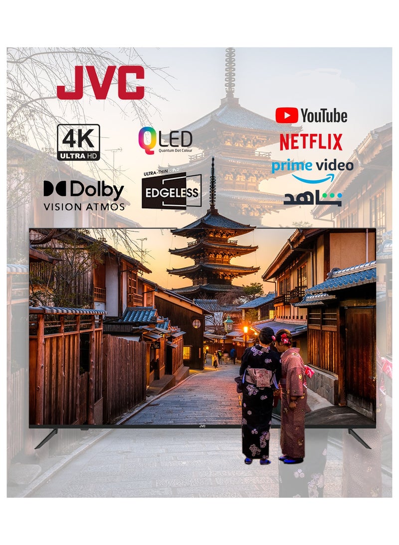جي في سي - 90 Inch Edgeless 4K UHD QLED Official Google TV smart TV With Dolby Vision Atmos, Bluetooth Remote with Voice commands- 2024 model LT-90NQ7155 Black - Image 1