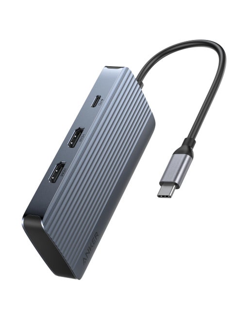 7-in-1 USB-C Hub, Dual Monitor USB C Docking Station, Dual HDMI Display, 100W Power Delivery, 10Gbps Data Transfers, USB Ports for MacBook Air/Pro, Dell XPS, iPad Pro, and More Gray