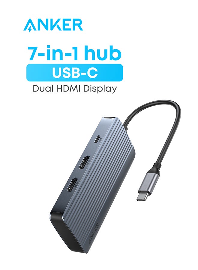 Anker 7-in-1 USB-C Hub, Dual Monitor USB C Docking Station, Dual HDMI Display, 100W Power Delivery, 10Gbps Data Transfers, USB Ports for MacBook Air/Pro, Dell XPS, iPad Pro, and More Gray  - Image 1