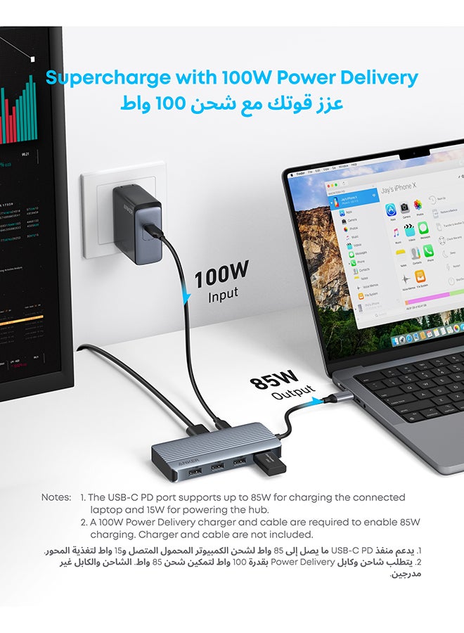 Anker 7-in-1 USB-C Hub, Dual Monitor USB C Docking Station, Dual HDMI Display, 100W Power Delivery, 10Gbps Data Transfers, USB Ports for MacBook Air/Pro, Dell XPS, iPad Pro, and More Gray  - Image 5