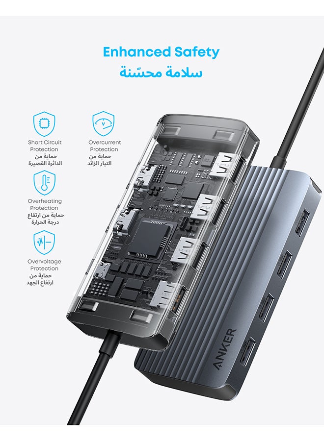 7-in-1 USB-C Hub, Dual Monitor USB C Docking Station, Dual HDMI Display, 100W Power Delivery, 10Gbps Data Transfers, USB Ports for MacBook Air/Pro, Dell XPS, iPad Pro, and More Gray
