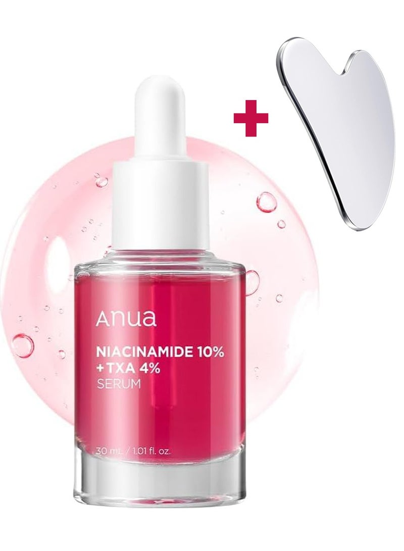 Anua Niacinamide 10% and TXA 4% Dark Spot Removing Serum with Stainless Steel Heart-Shaped Gua Sha Tool for Skin Tightening and Massage With Travel Pouch 30 mlml  - Image 1
