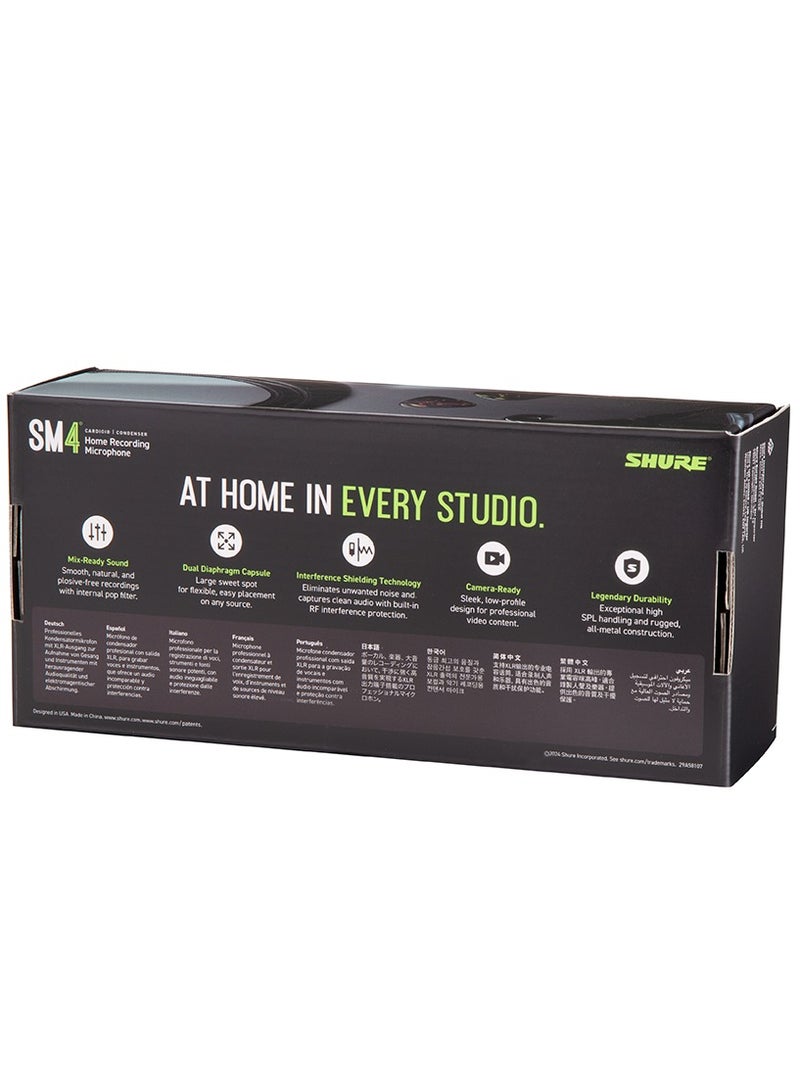 Shure - Studio Recording Microphone, XLR Home Studio Condenser Mic Optimized for Soft Vocals to Loud Instruments with Mix-Ready Audio - All-Metal Construction SM4-K Black - Image 1