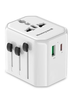 Honeywell New Launch Universal Travel Adapter 12W, 3-in-1 Fast Charging, Universal Socket, TypeC, USBA, Worldwide Wall Charger for EU,US,UK & CN/AUS, Perfect for All Devices, 3Yr Manufacturer Warranty White  - Image 1