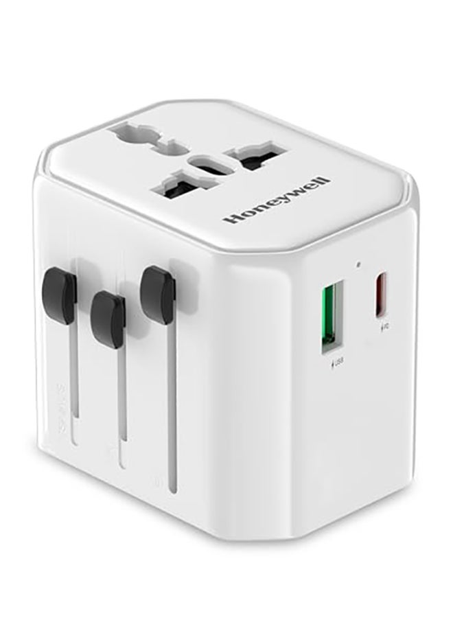 هوني ويل Universal Travel Adapter 12W 3In1 Fast Charging Universal Socket Typec Usba Worldwide Wall Charger For Eu Us Uk And Cn/Aus Perfect For All Devices 3Yr Manufacturer Warranty White White  - Image 1