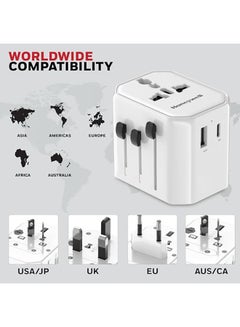 Honeywell New Launch Universal Travel Adapter 12W, 3-in-1 Fast Charging, Universal Socket, TypeC, USBA, Worldwide Wall Charger for EU,US,UK & CN/AUS, Perfect for All Devices, 3Yr Manufacturer Warranty White  - Image 3