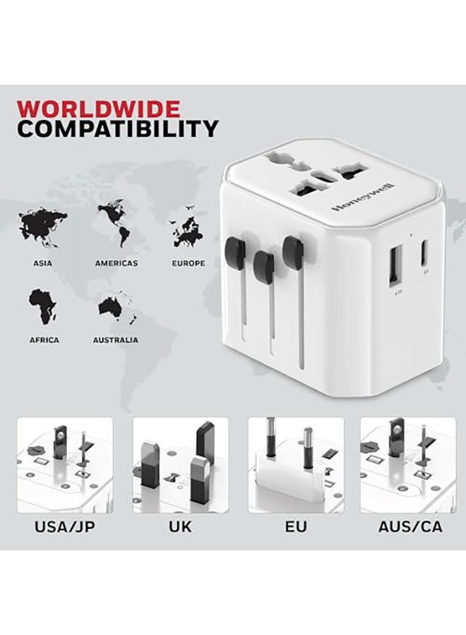 هوني ويل Universal Travel Adapter 12W 3In1 Fast Charging Universal Socket Typec Usba Worldwide Wall Charger For Eu Us Uk And Cn/Aus Perfect For All Devices 3Yr Manufacturer Warranty White White  - Image 3