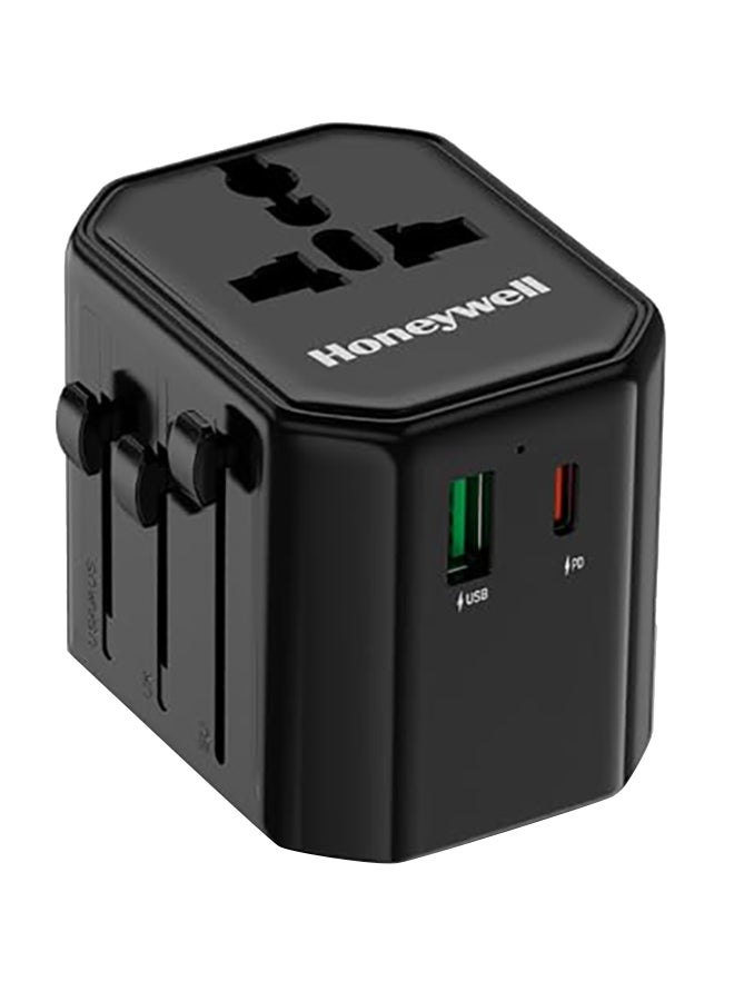 هوني ويل Universal Travel Adapter 12W 3In1 Fast Charging Universal Socket Typec Usba Worldwide Wall Charger For Eu Us Uk And Cn/Aus Perfect For All Devices 3Yr Manufacturer Warranty Black Black  - Image 1