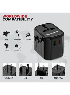 Honeywell New Launch Universal Travel Adapter 12W, 3-in-1 Fast Charging, Universal Socket, TypeC, USBA, Worldwide Wall Charger for EU,US,UK & CN/AUS, Perfect for All Devices, 3Yr Manufacturer Warranty Black  - Image 3