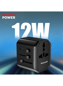 Honeywell New Launch Universal Travel Adapter 12W, 3-in-1 Fast Charging, Universal Socket, TypeC, USBA, Worldwide Wall Charger for EU,US,UK & CN/AUS, Perfect for All Devices, 3Yr Manufacturer Warranty Black  - Image 5
