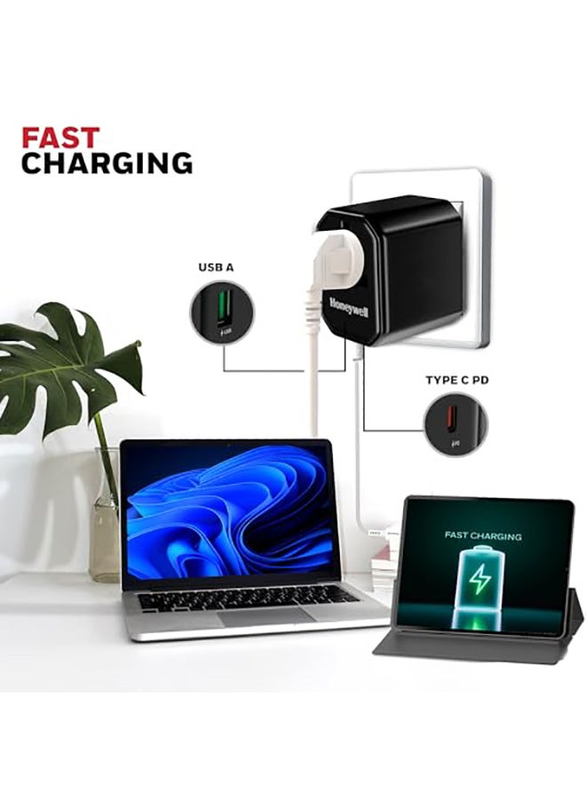 Honeywell Universal Travel Adapter 38W 3In1 Fast Charging Universal Socket Typec Usba Worldwide Wall Charger For Eu Us Uk And Cn/Aus Perfect For All Devices 3Yr Manufacturer Warranty Black  - Image 5