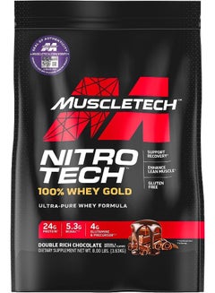 ماسل تيك Nitrotech Whey Gold 100% Pure Whey Protein Whey Isolate And Whey Peptides Double Rich Chocolate 8 Lbs Pack  - Image 1