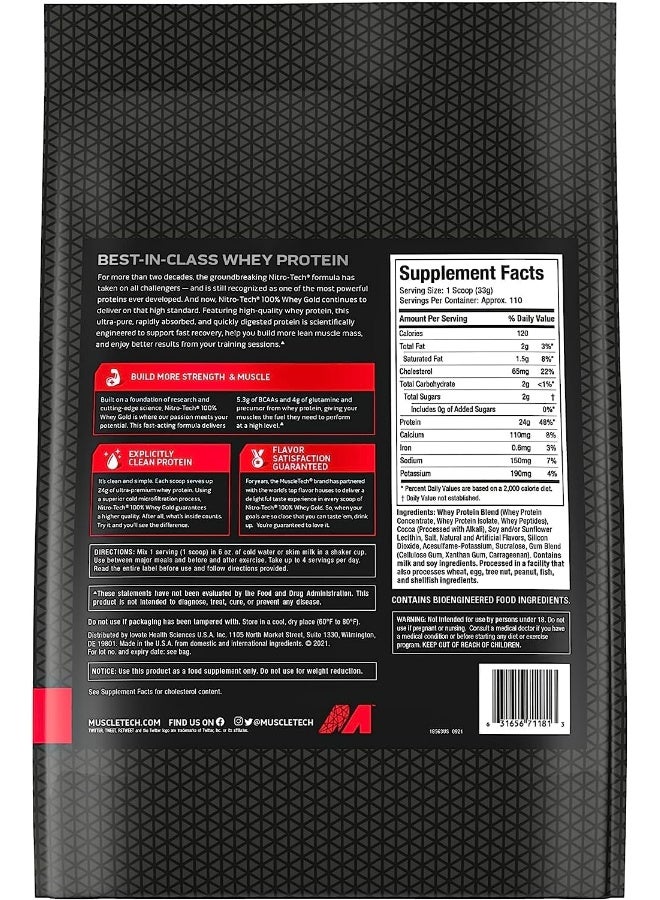 ماسل تيك - Nitrotech Whey Gold 100% Pure Whey Protein Whey Isolate And Whey Peptides Double Rich Chocolate 8 Lbs Pack - Image 1