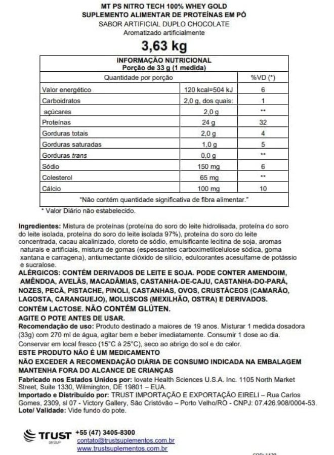 ماسل تيك - Nitrotech Whey Gold 100% Pure Whey Protein Whey Isolate And Whey Peptides Double Rich Chocolate 8 Lbs Pack - Image 1
