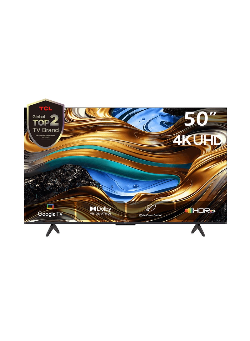 تي سي إل Television 50 Inch Smart TV, Google TV, 4K UHD, 60Hz MEMC, Dolby Vision Atmos, HDR10+, DTS Virtual X, Wide Color Gamut, Slim & Unibody Brushed Titanium (2024) 50P755 Black - Image 1
