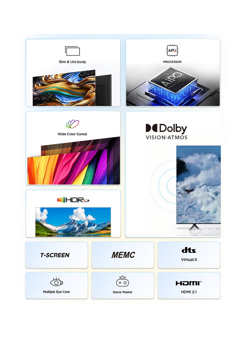 تي سي إل Television 50 Inch Smart TV, Google TV, 4K UHD, 60Hz MEMC, Dolby Vision Atmos, HDR10+, DTS Virtual X, Wide Color Gamut, Slim & Unibody Brushed Titanium (2024) 50P755 Black - Image 2