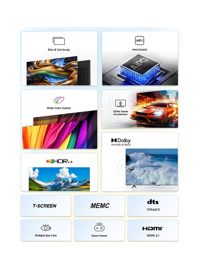 TCL Television 65 Inch Smart TV, Google TV, 4K UHD, 60Hz MEMC, 120Hz VRR, DLG 120Hz, Dolby Vision Atmos, HDR10+, DTS Virtual X, Wide Color Gamut, Slim & Unibody Brushed Titanium (2024) 65P755 Black  - Image 2