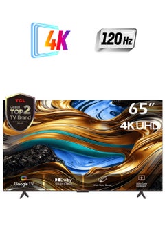 TCL Television 65 Inch Smart TV, Google TV, 4K UHD, 60Hz MEMC, 120Hz VRR, DLG 120Hz, Dolby Vision Atmos, HDR10+, DTS Virtual X, Wide Color Gamut, Slim & Unibody Brushed Titanium (2024) 65P755 Black  - Image 1
