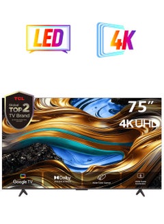 TCL Television 75 Inch Smart TV, Google TV, 4K UHD, 60Hz MEMC, 120Hz VRR, DLG 120Hz, Dolby Vision Atmos, HDR10+, DTS Virtual X, Wide Color Gamut, Slim & Unibody Brushed Titanium (2024) 75P755 Black 75P755 Black  - Image 1