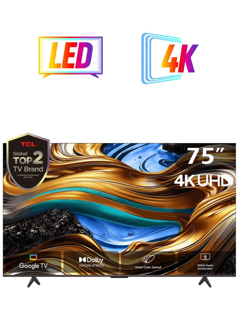TCL Television 75 Inch Smart TV, Google TV, 4K UHD, 60Hz MEMC, 120Hz VRR, DLG 120Hz, Dolby Vision Atmos, HDR10+, DTS Virtual X, Wide Color Gamut, Slim & Unibody Brushed Titanium (2024) 75P755 Black 75P755 Black  - Image 1