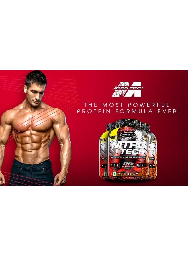 MuscleTech NitroTech Whey Protein Ultimate Muscle Building Formula Increase strength & Performance Milk Chocolate 4Lbs  - Image 2