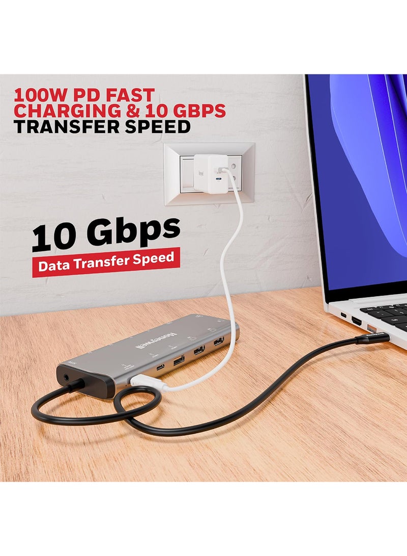 هوني ويل 14In1 Type C Docking Station With Dual 8K Hdmiand Dp Ethernet Port Usb 3.2 3.0 And 2.0 2Xtype C 3.2 3.5 Mm Audio Port Sd And Microsd Slot For All Devices Like Windows/Macbook Grey Grey  - Image 3