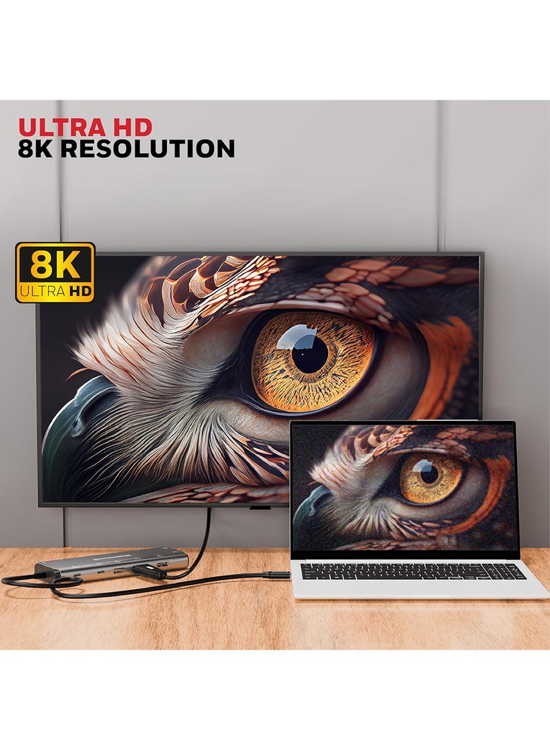 14In1 Type C Docking Station With Dual 8K Hdmiand Dp Ethernet Port Usb 3.2 3.0 And 2.0 2Xtype C 3.2 3.5 Mm Audio Port Sd And Microsd Slot For All Devices Like Windows/Macbook Grey Grey