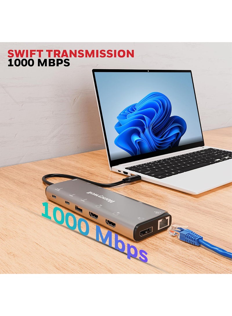 هوني ويل 14In1 Type C Docking Station With Dual 8K Hdmiand Dp Ethernet Port Usb 3.2 3.0 And 2.0 2Xtype C 3.2 3.5 Mm Audio Port Sd And Microsd Slot For All Devices Like Windows/Macbook Grey Grey  - Image 4