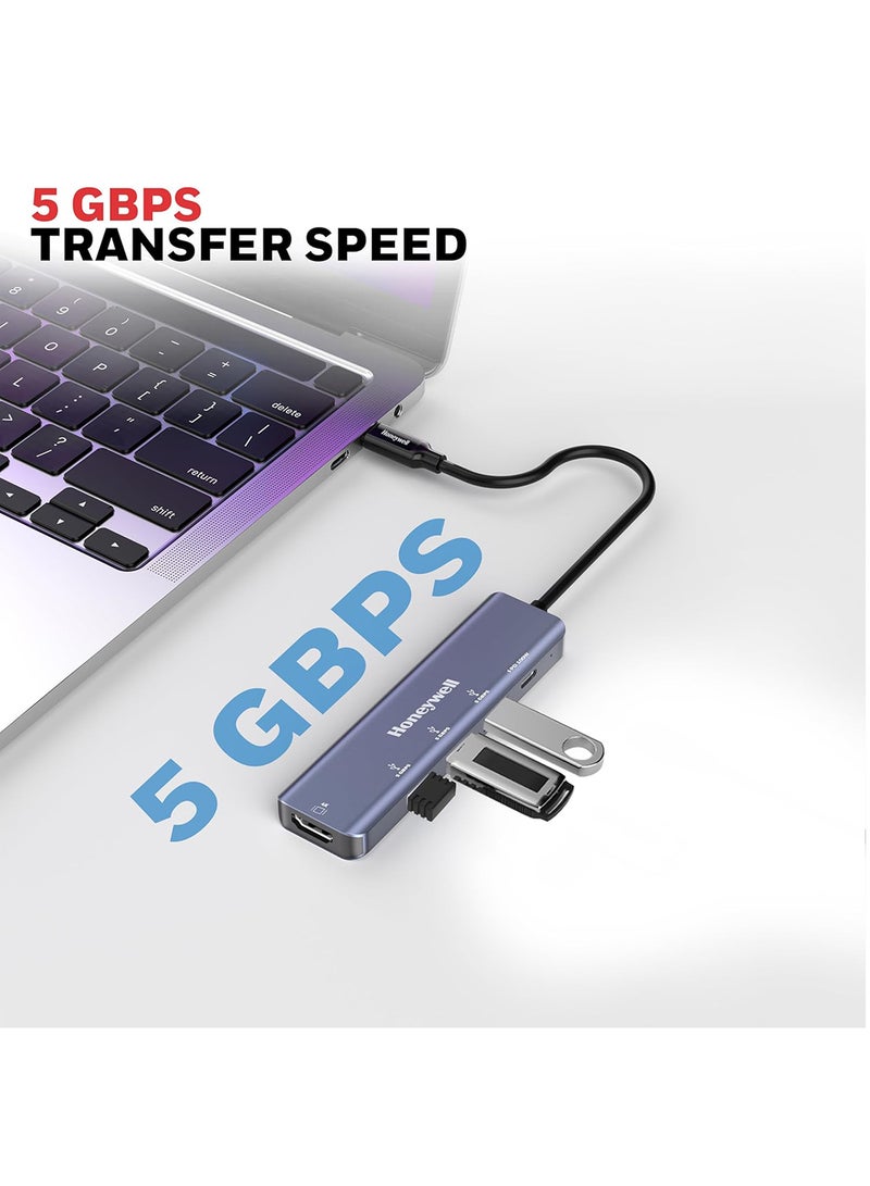 هوني ويل 5In1 Type C Docking Station  Usb Hub With 4K Hdmi Port 3Xusb 3.0 Port And Type C 3.0 Pd 100W For All Type C Devices Windows/Macbook Onthego Feature Grey Grey  - Image 4
