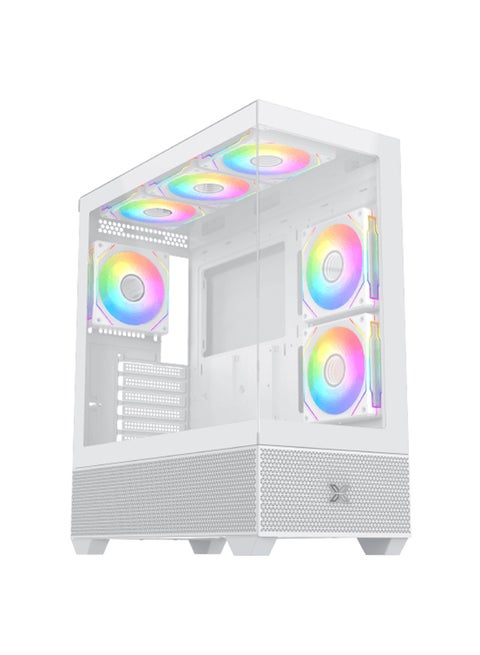 Alphard Arctic E-ATX Tempered Glass Gaming Case, Mesh Top Panel, Superior Airflow & Ventilation Design, U3*1 & U2*2, Front & Left TG, 5Pcs G20A Arctic Reverse & 1Pc G20A Arctic, ARGB Remote Control Box | EN43833 White