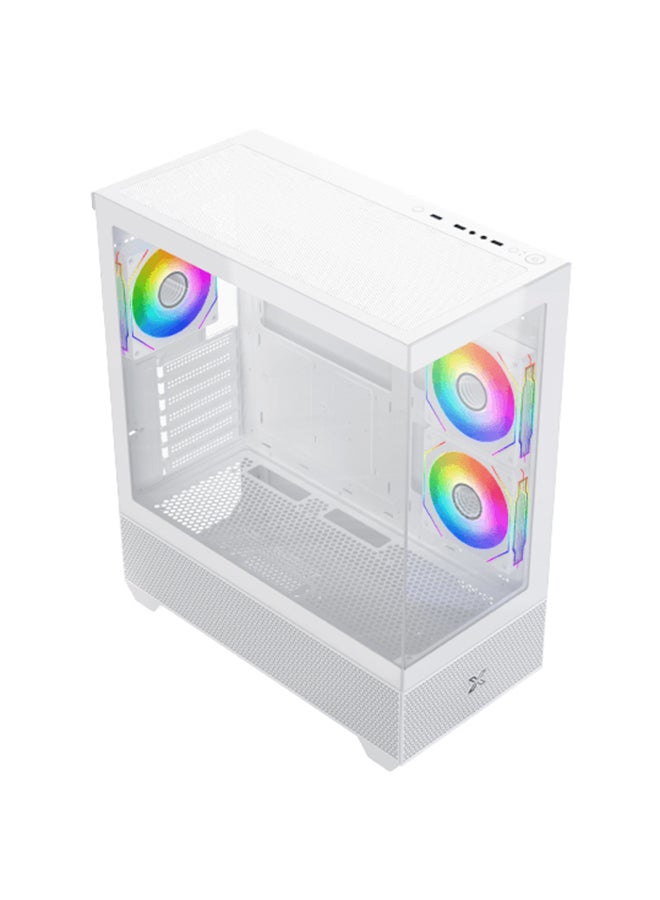 Xigmatek - Alphard Arctic E-ATX Tempered Glass Gaming Case, Mesh Top Panel, Superior Airflow & Ventilation Design, U3*1 & U2*2, Front & Left TG, 5Pcs G20A Arctic Reverse & 1Pc G20A Arctic, ARGB Remote Control Box | EN43833 White - Image 1
