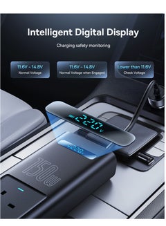 Baseus 150W Car Power Inverter DC 12/24V to 220V AC with 1 QC3.0 USB and 2 PD Type-C Ports for Charging Laptops, Smartphones, and Small Appliances with On/Off Switch and Smart LED Screen, Ideal for Cars, SUVs, and Trucks, Compact Charger Adapter for Travel Convenience 150W- Black  - Image 5