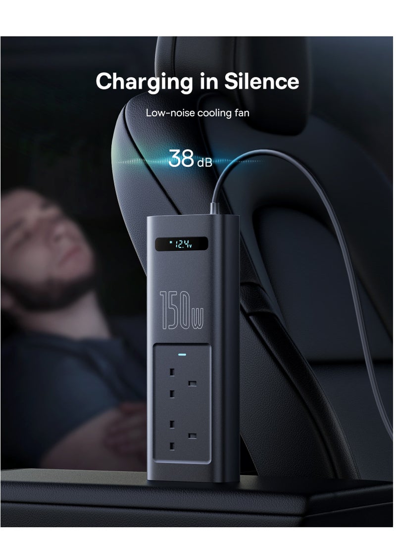 بيسوس 150W Car Power Inverter DC 12/24V to 220V AC with 1 QC3.0 USB and 2 PD Type-C Ports for Charging Laptops, Smartphones, and Small Appliances with On/Off Switch and Smart LED Screen, Ideal for Cars, SUVs, and Trucks, Compact Charger Adapter for Travel Convenience 150W- Black - Image 4