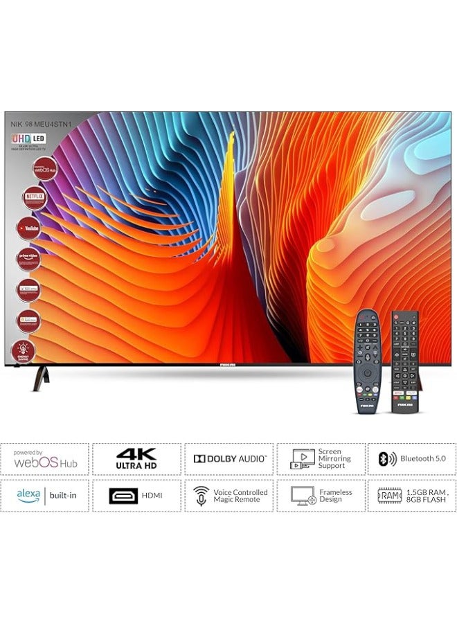 نيكاي تلفاز نيكاي 100 بوصة UHD LED WebOS الذكي سلسلة بلاتينيوم، جهاز التحكم السحري، تصميم شاشة السينما 4K Ultra HDR، صوت دولبي، تحكم صوتي ذكي، تطبيقات يوتيوب، نتفليكس، شاهد – NIK100MEU4STN1 - Image 2