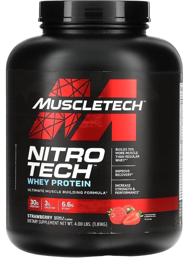 MuscleTech Nitro Tech Whey Protein Powder Strawberry 4 Lbs 181Kg - Image 1