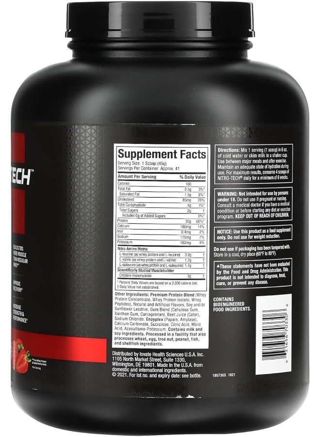 MuscleTech Nitro Tech Whey Protein Powder Strawberry 4 Lbs 181Kg - Image 3
