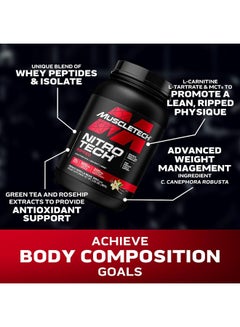 MuscleTech Nitro Tech Ripped Protein Powder + Weight Loss French Vanilla Bean 2Lbs  - Image 2