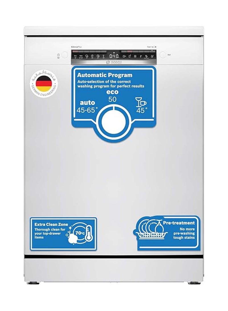 بوش 14 Place Settings, Free-Standing Dishwasher, 6 Programs, Series 4, Home Connect for Remote Monitoring And Control, HygienePlus, SMS4HMW65M White SMS4HMW65M White - Image 1