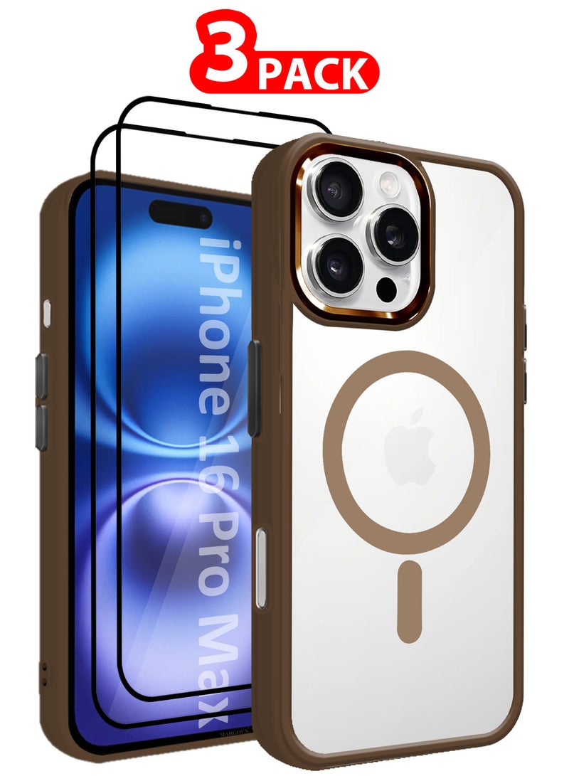 مارجون ( for iPhone 16 Pro Max ) 3 Pack, Clear Case and 2 Screen Protectors Compatible with MagSafe Military-Grade Protection Classic Cover Desert - Image 1